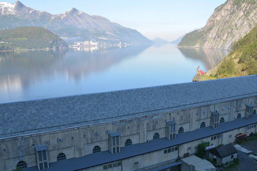 Glomfjord power plant and view of Glomfjord